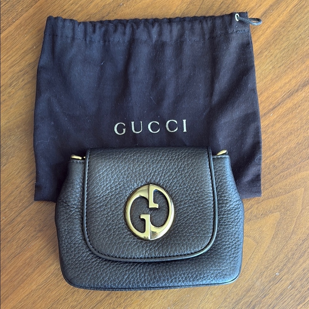 Gucci Black Leather Clutch with Gold GG Logo